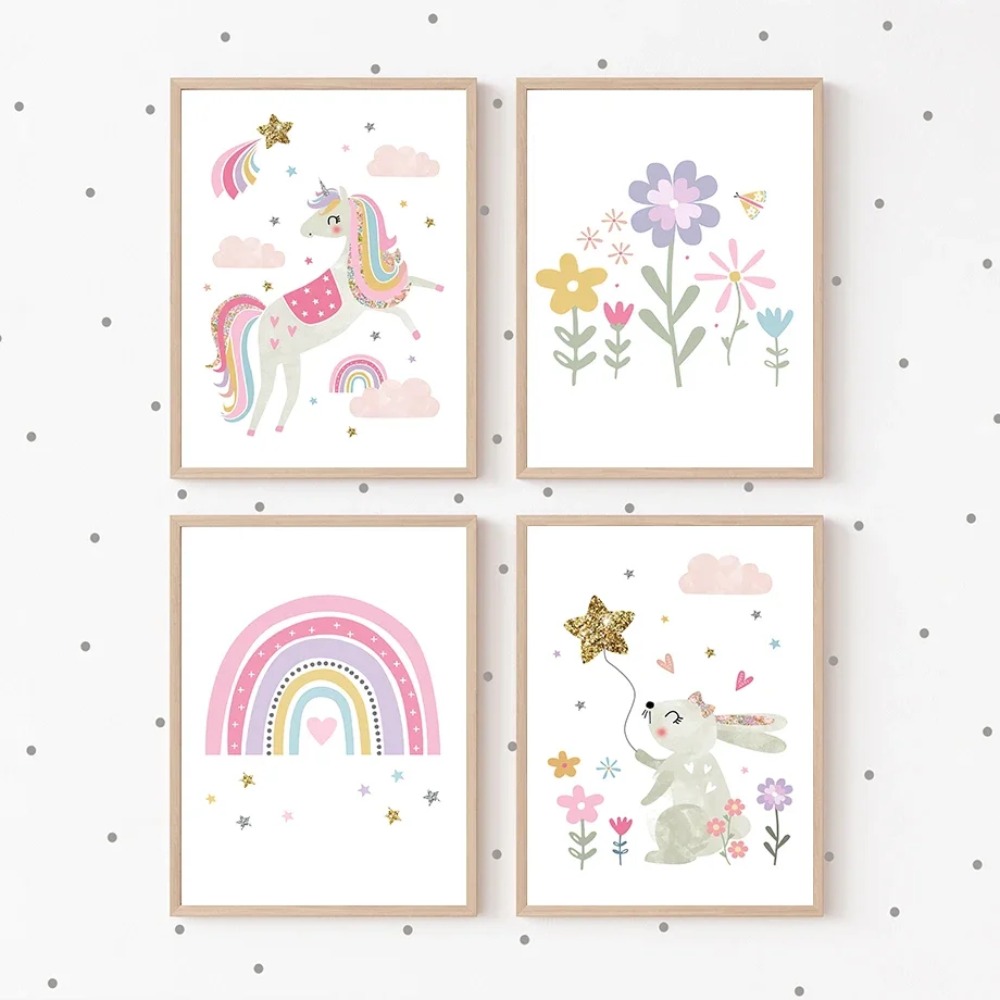 Pink Unicorn Rabbit Rainbow Cl - Baby Nursery Name Wall Art 评论和价格