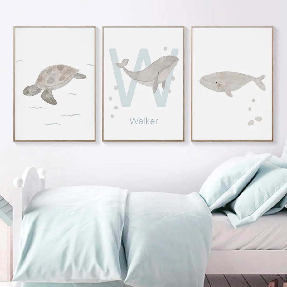 Custom Name Whale Octopus Turt - Baby Nursery Name Wall Art 评论和价格